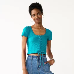 Juniors' SO® Cropped Front Lace-Up Top 18 Juniors' SO® Cropped Front Lace-Up Top -Cheap SO Store 5561231 Dynasty Turquoise