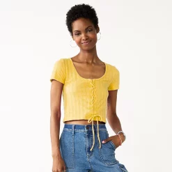 Juniors' SO® Cropped Front Lace-Up Top 17 Juniors' SO® Cropped Front Lace-Up Top -Cheap SO Store 5561231 Luminous Yellow