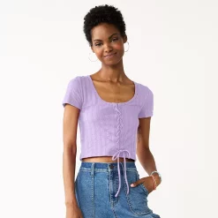 Juniors' SO® Cropped Front Lace-Up Top 15 Juniors' SO® Cropped Front Lace-Up Top -Cheap SO Store 5561231 Monica Purple