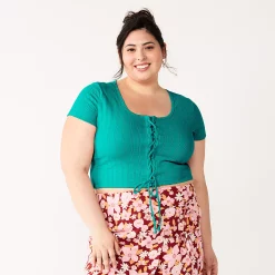 Juniors' Plus Size SO® Cropped Front Lace-Up Top 12 Juniors' Plus Size SO® Cropped Front Lace-Up Top -Cheap SO Store 5561249 Dynasty Turquoise