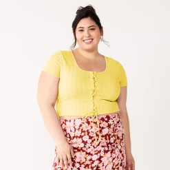 Juniors' Plus Size SO® Cropped Front Lace-Up Top 11 Juniors' Plus Size SO® Cropped Front Lace-Up Top -Cheap SO Store 5561249 Luminous Yellow