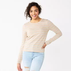 Juniors' SO® Essential Crewneck Long Sleeve Top 24 Juniors' SO® Essential Crewneck Long Sleeve Top -Cheap SO Store 5568567 Tan Stripe