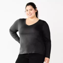 Juniors' Plus Size SO® Classic Long Sleeve V-Neck Top 12 Juniors' Plus Size SO® Classic Long Sleeve V-Neck Top -Cheap SO Store 5568689 Black Luxe