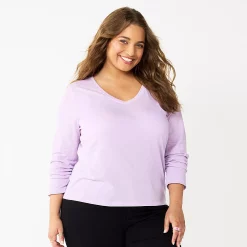 Juniors' Plus Size SO® Classic Long Sleeve V-Neck Top 14 Juniors' Plus Size SO® Classic Long Sleeve V-Neck Top -Cheap SO Store 5568689 Josie Lavender
