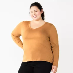 Juniors' Plus Size SO® Classic Long Sleeve V-Neck Top 16 Juniors' Plus Size SO® Classic Long Sleeve V-Neck Top -Cheap SO Store 5568689 Light Bronze