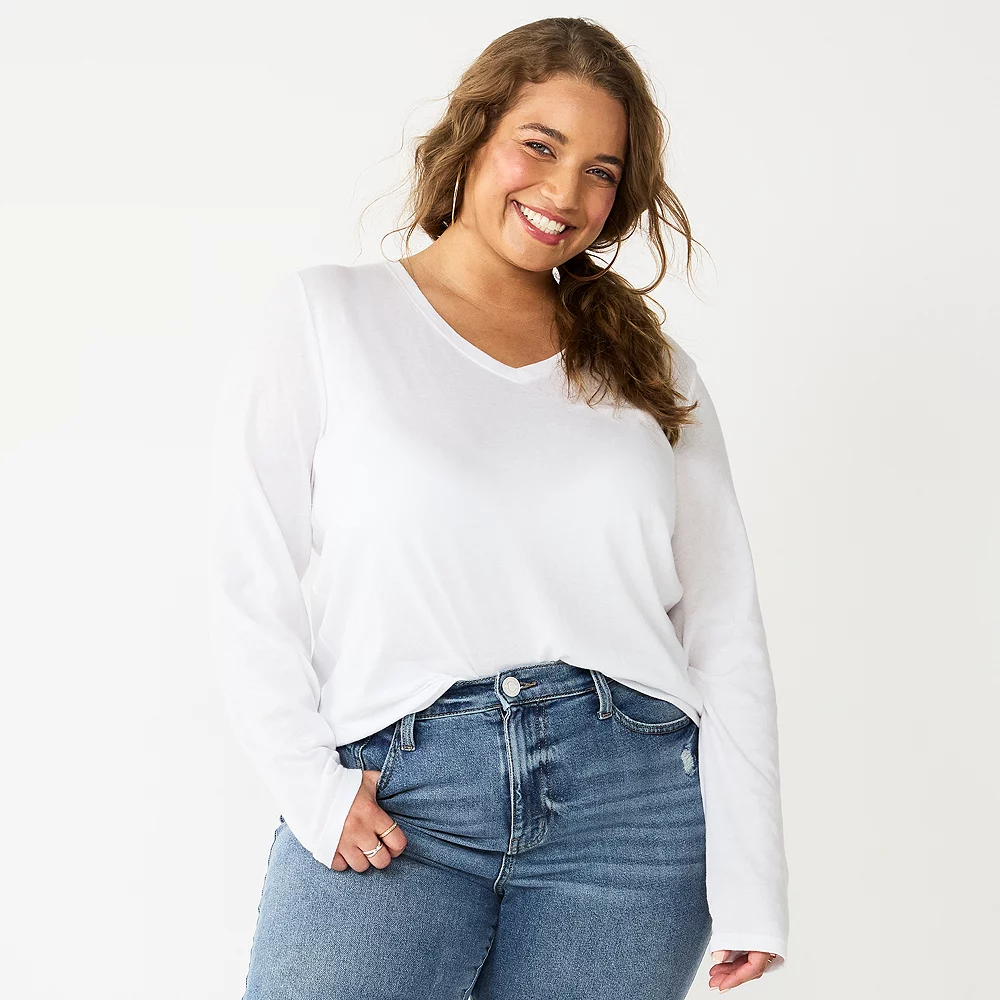 Juniors' Plus Size SO® Classic Long Sleeve V-Neck Top 3 Juniors' Plus Size SO® Classic Long Sleeve V-Neck Top