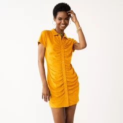 Juniors' SO® Ruched Button-Down Bodycon Dress -Cheap SO Store 5569950 Golden Yellow