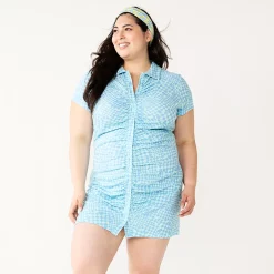 Juniors' Plus Size SO® Ruched Button-Down Bodycon Dress 10 Juniors' Plus Size SO® Ruched Button-Down Bodycon Dress -Cheap SO Store 5569982 Blue Check