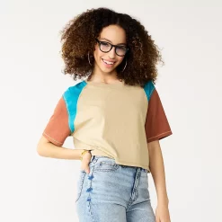 Juniors' SO® Short Sleeve Raglan Varsity Tee -Cheap SO Store 5572904 Australian Wood