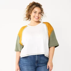Juniors' Plus Size SO® Short Sleeve Raglan Varsity Tee -Cheap SO Store 5573749 Coconut White