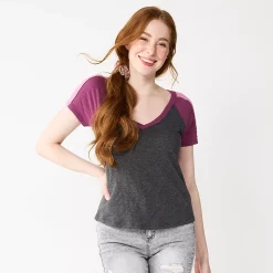 Juniors' SO® V-Neck Varsity Tee -Cheap SO Store 5574177 Charcoal Heather