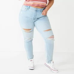 Juniors' Plus Size SO® Destructed High-Rise Skinny Jeans