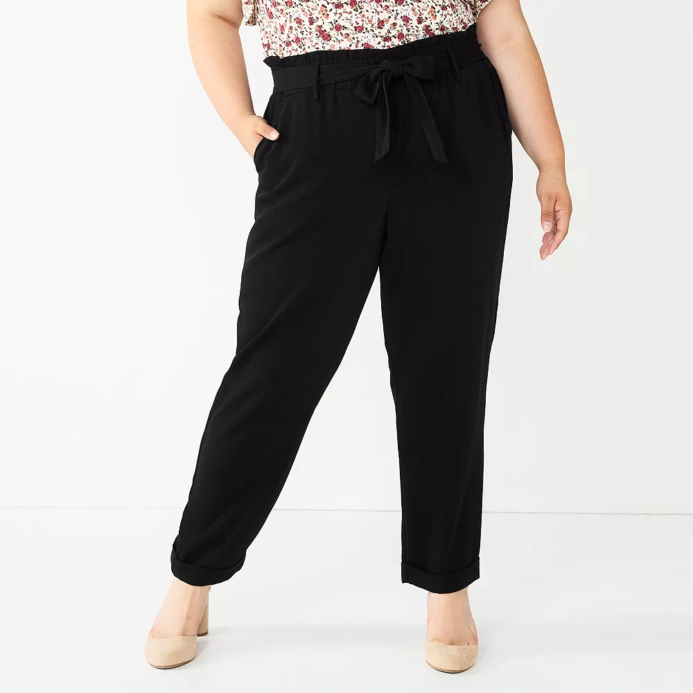 Juniors' Plus Size SO® High-Rise Paperbag Tapered Leg Pants 8 Juniors' Plus Size SO® High-Rise Paperbag Tapered Leg Pants - Image 6