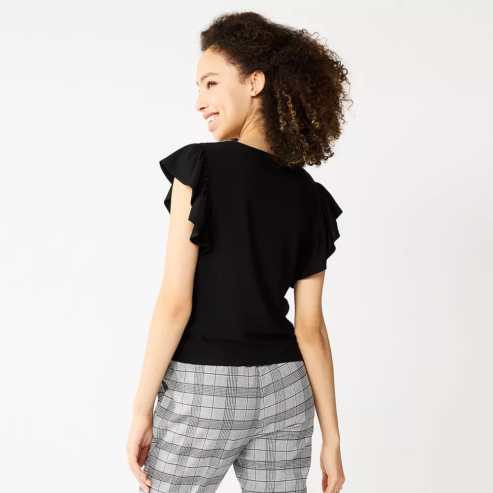 Juniors' SO® Keyhole Flutter Sleeve Top 9 Juniors' SO® Keyhole Flutter Sleeve Top - Image 7