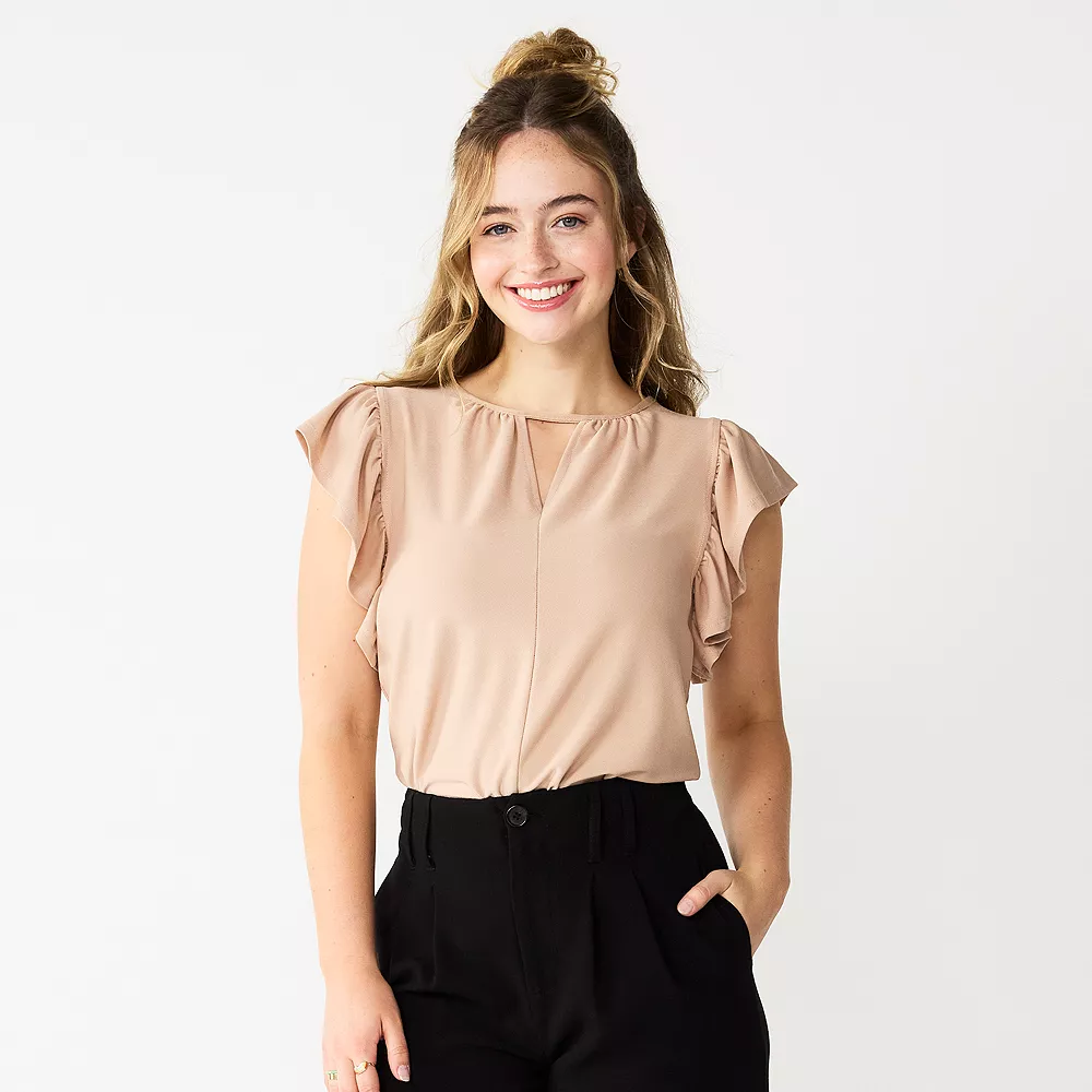 Juniors' SO® Keyhole Flutter Sleeve Top 4 Juniors' SO® Keyhole Flutter Sleeve Top - Image 2