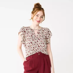 Juniors' SO® Keyhole Flutter Sleeve Top 14 Juniors' SO® Keyhole Flutter Sleeve Top -Cheap SO Store 5576809 Ivory Berry