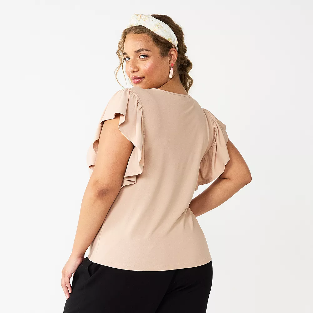 Juniors' Plus Size SO® Flutter Sleeve Keyhole Top 8 Juniors' Plus Size SO® Flutter Sleeve Keyhole Top - Image 6