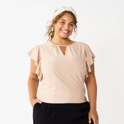 Juniors' Plus Size SO® Flutter Sleeve Keyhole Top 10 Juniors' Plus Size SO® Flutter Sleeve Keyhole Top -Cheap SO Store 5576810 Beige