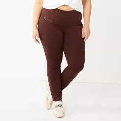 Juniors' Plus Size SO® High-Rise Ponte Leggings -Cheap SO Store 5583886 Brown Zip Pocket
