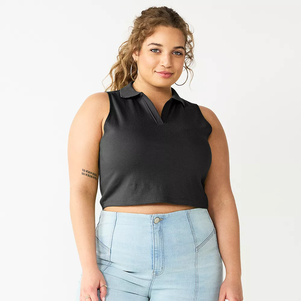 Juniors' Plus Size SO® Cropped Polo Tank 4 Juniors' Plus Size SO® Cropped Polo Tank - Image 2