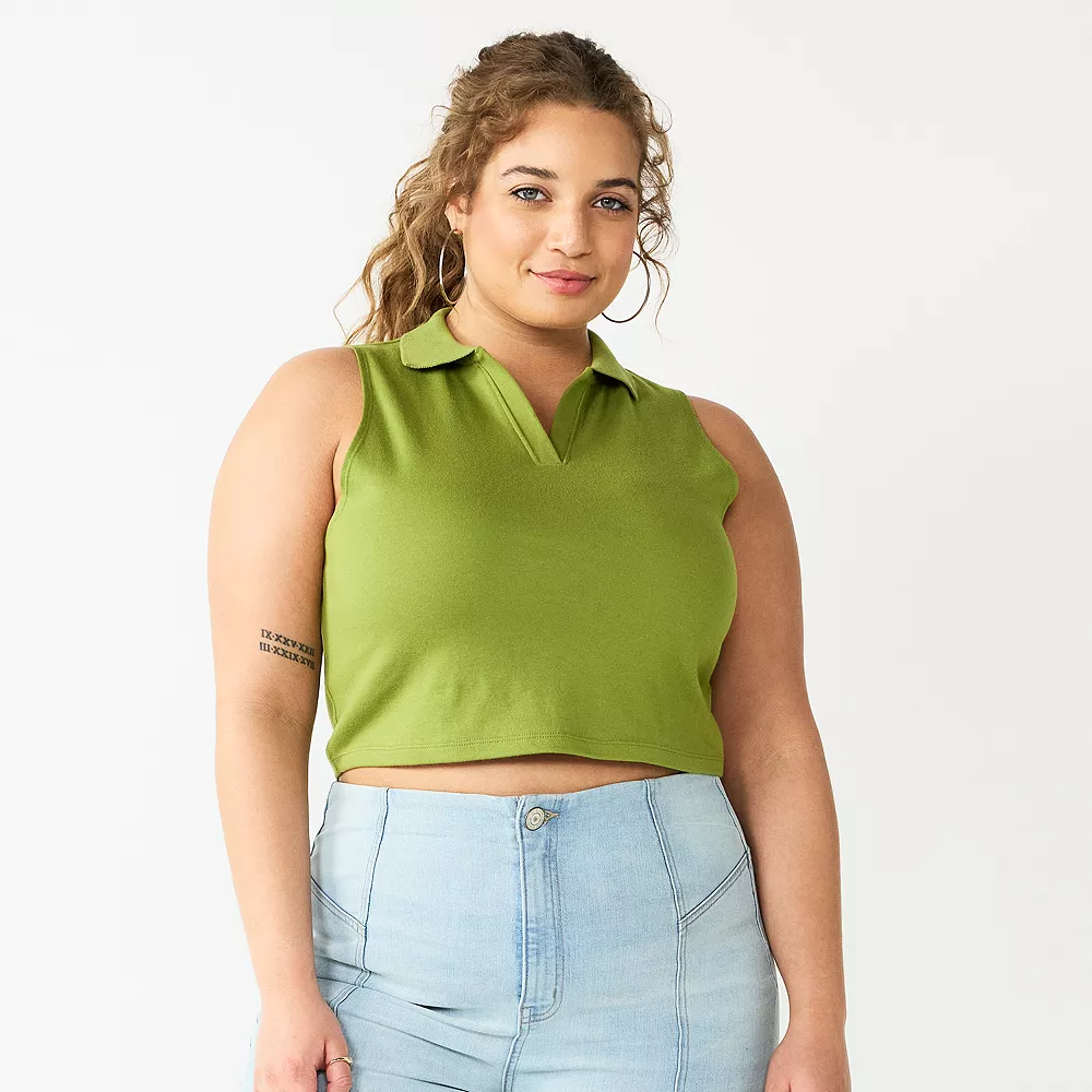 Juniors' Plus Size SO® Cropped Polo Tank 3 Juniors' Plus Size SO® Cropped Polo Tank