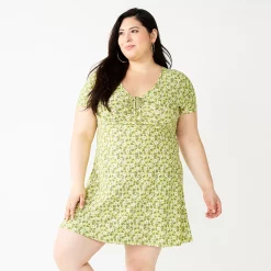 Juniors' Plus Size SO® Cinched Front Fit & Flare Peasant Dress 8 Juniors' Plus Size SO® Cinched Front Fit & Flare Peasant Dress -Cheap SO Store 5586420 Green Floral