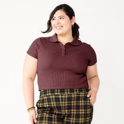 Juniors' Plus Size SO® Ribbed Cropped Polo -Cheap SO Store 5586912 Magma