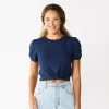 Juniors' SO® Solid Front Twist Cropped Tee -Cheap SO Store 5587428 Moonwalk Navy