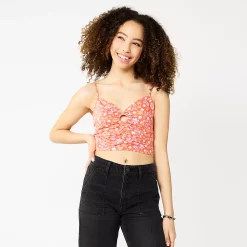 Juniors' SO® Cropped Keyhole Tank 16 Juniors' SO® Cropped Keyhole Tank -Cheap SO Store 5588399 Coral Ditsy Floral