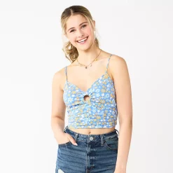 Juniors' SO® Cropped Keyhole Tank 18 Juniors' SO® Cropped Keyhole Tank -Cheap SO Store 5588399 Medium Blue Floral