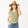 Juniors' SO® Cropped Ribbed Ringer Tee -Cheap SO Store 5588525 Green Peace Sign