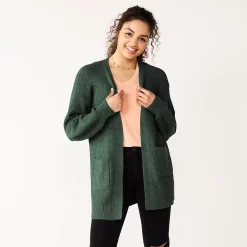 Juniors' SO® Waffle Cardigan -Cheap SO Store 5589105 Cleveland Green