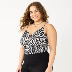 Juniors' Plus Size SO® Cropped Keyhole Tank 11 Juniors' Plus Size SO® Cropped Keyhole Tank -Cheap SO Store 5589773 Black White Check