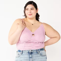Juniors' Plus Size SO® Cropped Keyhole Tank 13 Juniors' Plus Size SO® Cropped Keyhole Tank -Cheap SO Store 5589773 Pink Wave Print