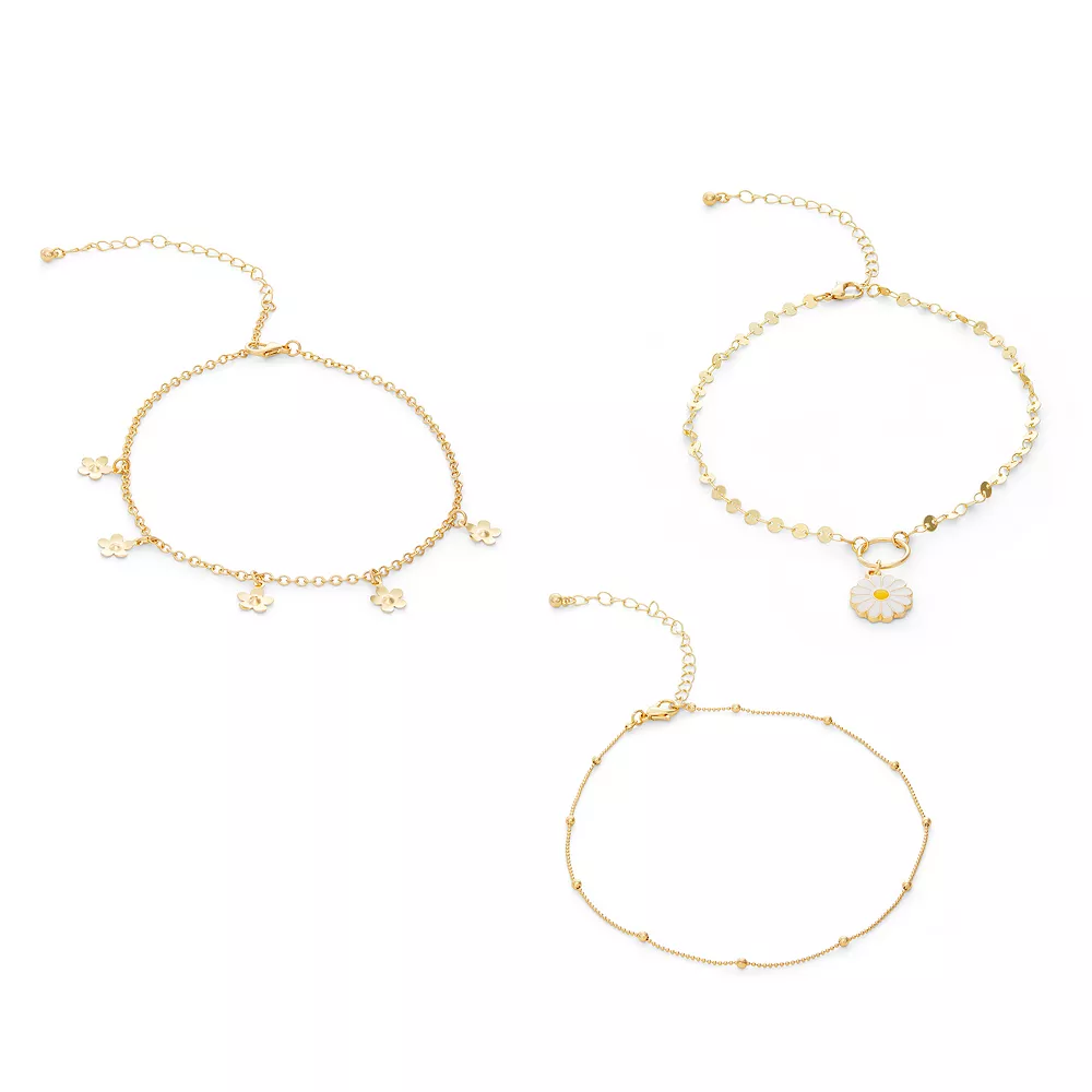 SO® Gold Tone Daisy Choker Necklace Set of 3 3 SO® Gold Tone Daisy Choker Necklace Set of 3