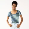 Juniors' SO® Cropped Striped Baby Tee -Cheap SO Store 5593011 Navy Stripe