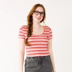 Juniors' SO® Cropped Striped Baby Tee -Cheap SO Store 5593011 Orange Stripe