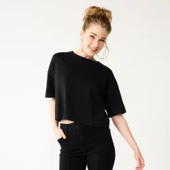 Juniors' SO® Solid Cropped Boxy Tee -Cheap SO Store 5593201 Black Luxe