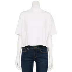 Juniors' SO® Solid Cropped Boxy Tee -Cheap SO Store 5593201 Modern White