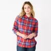 Juniors' SO® Button Front Flannel Top 2 Juniors' SO® Button Front Flannel Top -Cheap SO Store 5646519 Red Navy Plaid