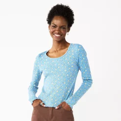 Juniors' SO® Basic Cropped Thermal Tee -Cheap SO Store 5663757 Blue Gold Floral