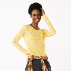 Juniors' SO® Basic Cropped Thermal Tee -Cheap SO Store 5663757 Dark Yellow Floral