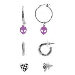 SO® Checkered Heart Stud & Hoop Earring 3 Pack