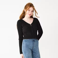 Juniors' SO® Zip-Front Cropped Cardigan -Cheap SO Store 5666465 Black