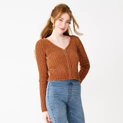 Juniors' SO® Zip-Front Cropped Cardigan -Cheap SO Store 5666465 Cinnamon Rose