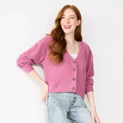 Juniors' SO® Cropped Button-Front Cardigan -Cheap SO Store 5685552 Clematis Mauve