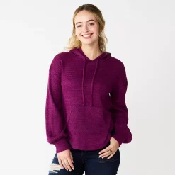 Juniors' SO® Balloon Sleeve Solid Hoodie 21 Juniors' SO® Balloon Sleeve Solid Hoodie -Cheap SO Store 5685563 Berry Petunia