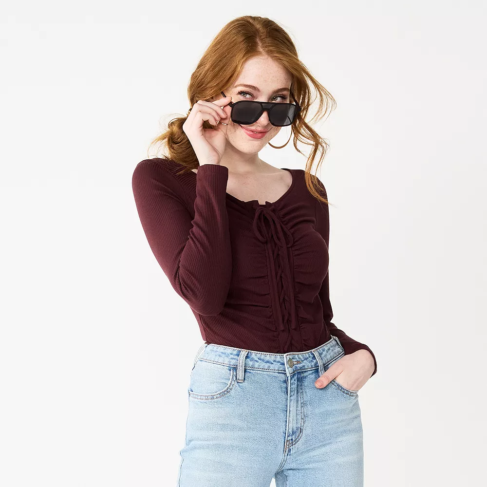 Juniors' SO® Front Lace-Up Solid Bodysuit 4 Juniors' SO® Front Lace-Up Solid Bodysuit - Image 2