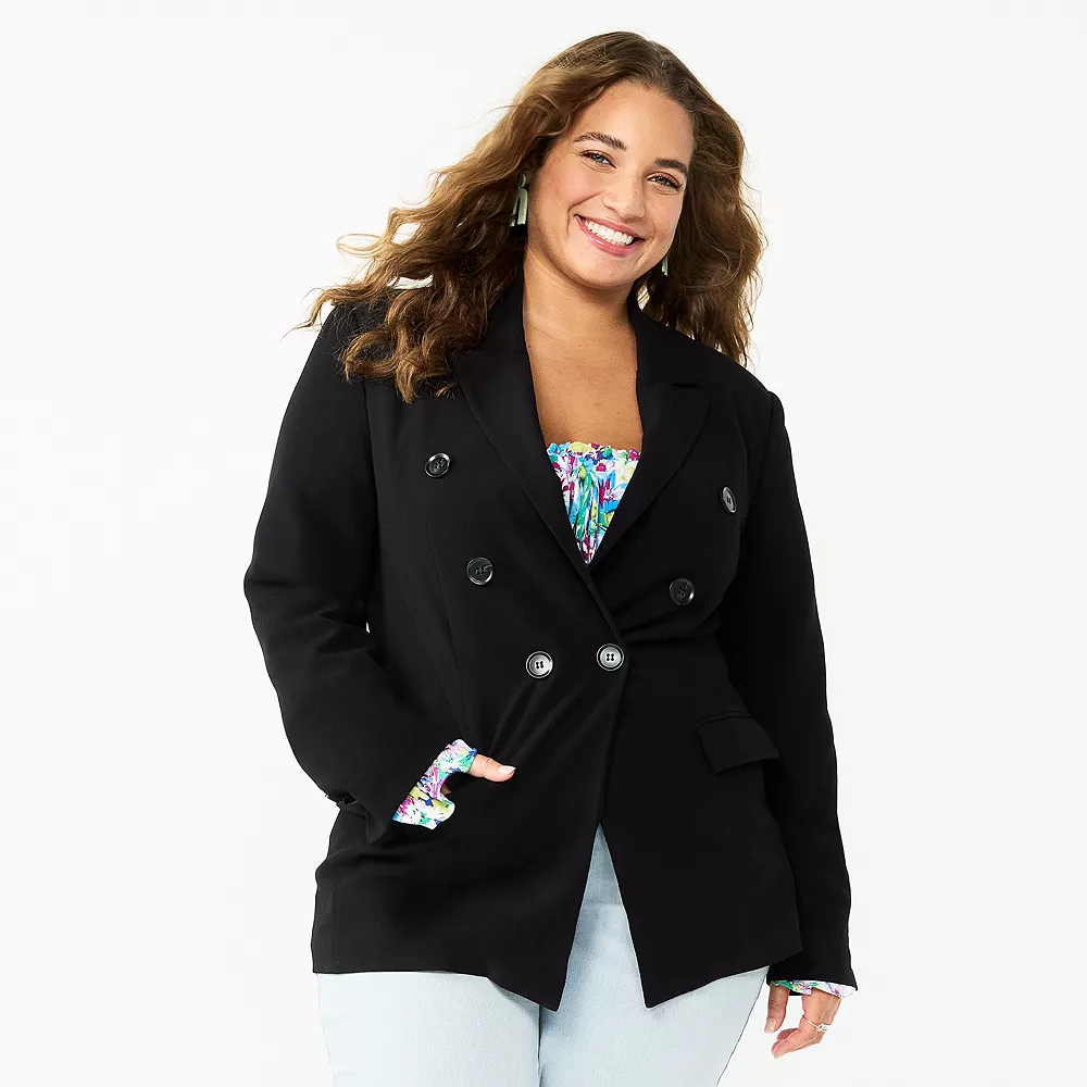 Juniors' Plus Size SO® Double Breasted Twill Blazer 4 Juniors' Plus Size SO® Double Breasted Twill Blazer - Image 2