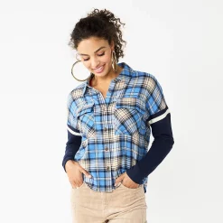 Juniors' SO® Fashion Flannel Shirt -Cheap SO Store 5697480 Blue Plaid